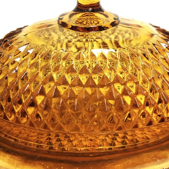 Indiana Glass Amber Diamond Point 70's  Oval Covered Butter Dish Vtg - Picture 5 of 12
